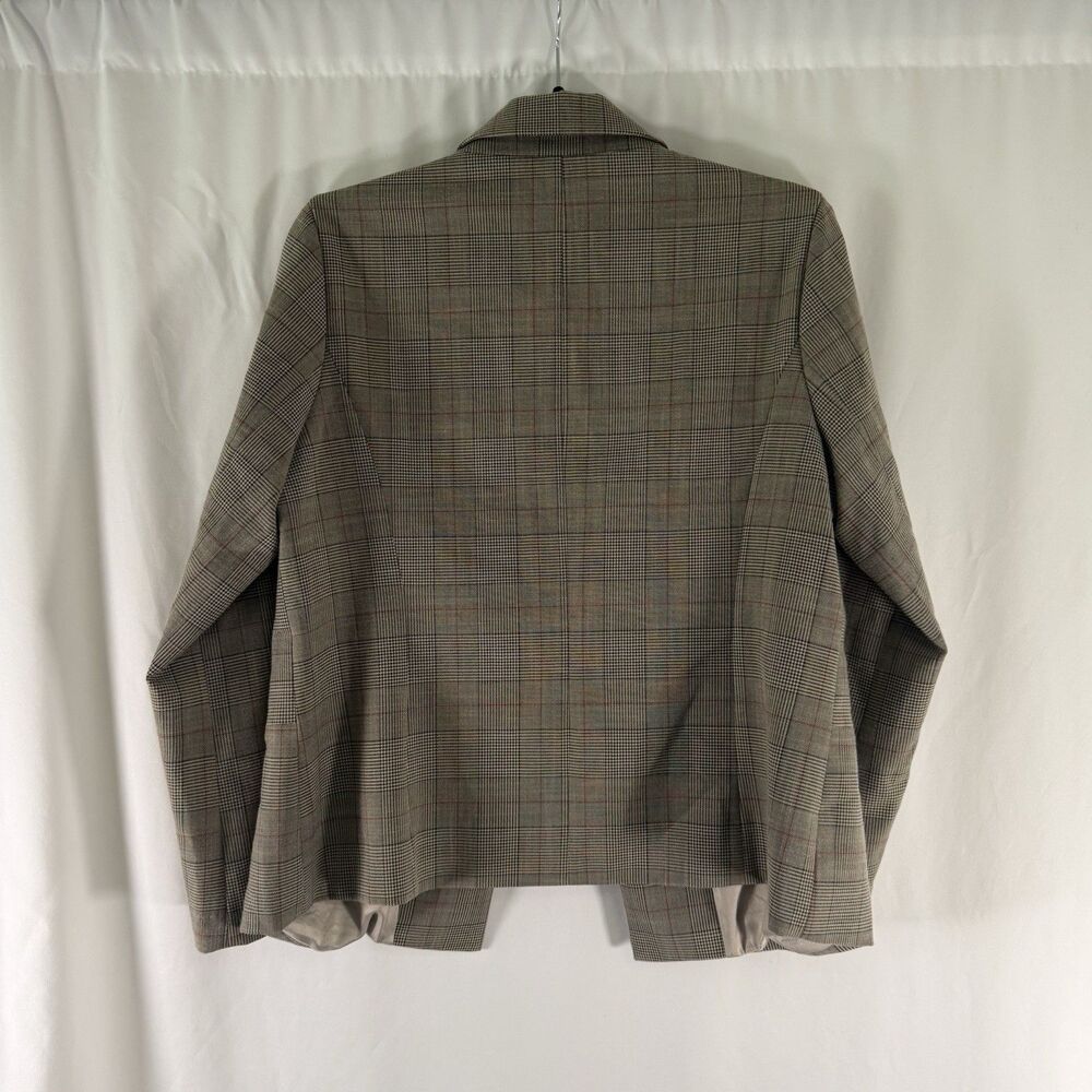 Skies Are Blue Blazer Women's Large Petite Brown Plaid Open Front Long Sleeve - Picture 12 of 12